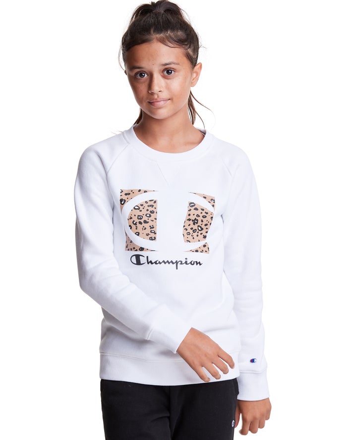 Sudadera Con Capucha Champion Niña - Fleece Raglan Crew Leopard Knockout Logo ( Blancas ) 7502861-KC